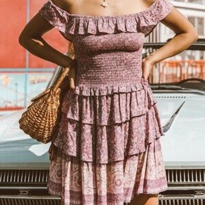 Elegant Off-Shoulder Pink Ruffle Dress